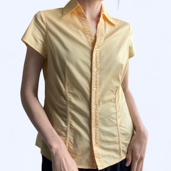 Cleo Womens Butter Pastel Yellow Button-Up Short Sleeve Shirt Small Office Siren - Picture 3 of 7